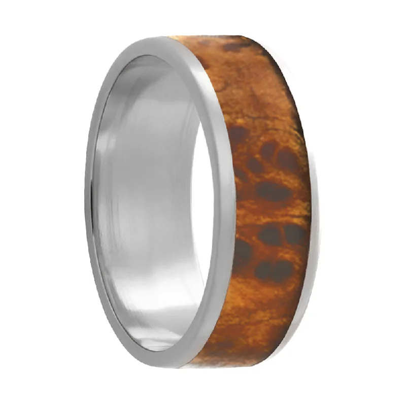 Elegant silver rings for women-Burl Wood Inlay 14k White Gold Wedding Band