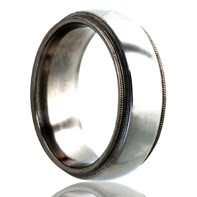 Affordable rings for women with intricate designs-Domed Titanium Wedding Band with Milgrain Stepped Edges