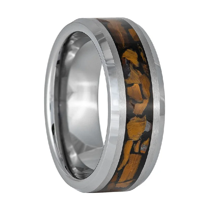 Women’s rings with matching necklaces-Tiger's Eye Crystal Inlaid Tungsten Men's Wedding Band