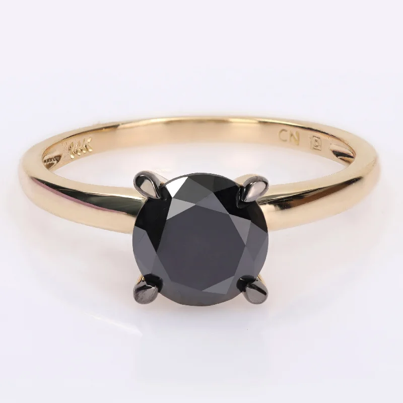 Affordable engagement rings under $1000-Miadora 2ct TDW Black Diamond Solitaire Engagement Ring in 14k Yellow Gold