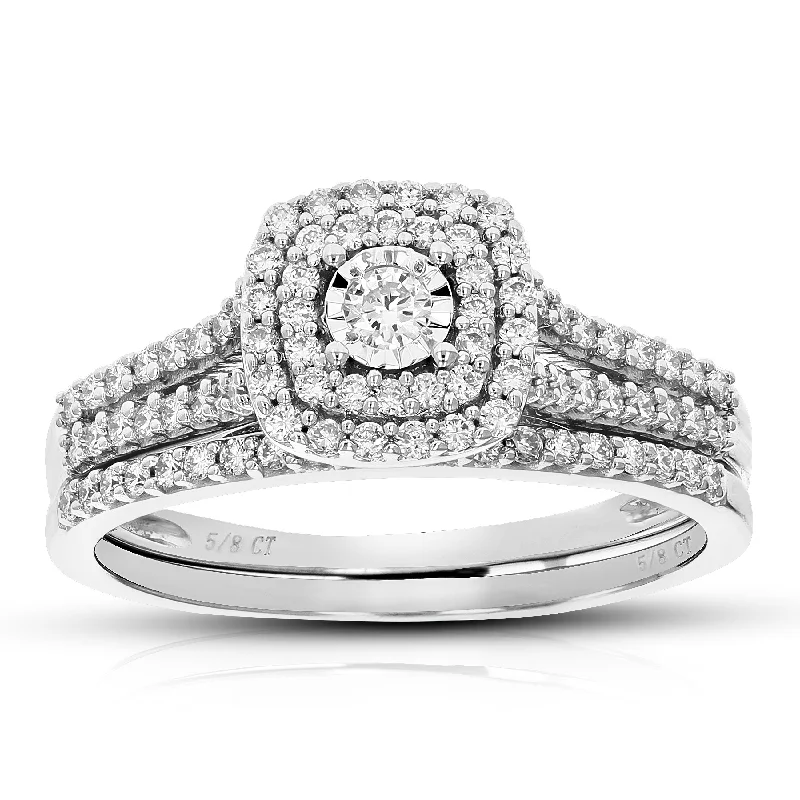 Unique engagement rings with intricate designs-1/2 cttw Round Cut Lab Grown Diamond Wedding Engagement Ring Bridal Set .925 Sterling Silver