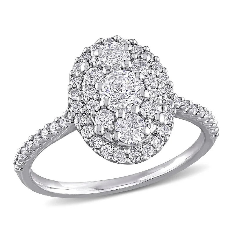 Unique engagement rings with engraved designs-Miadora 10k White Gold 1ct TDW Diamond Oval Halo Composite Engagement Ring