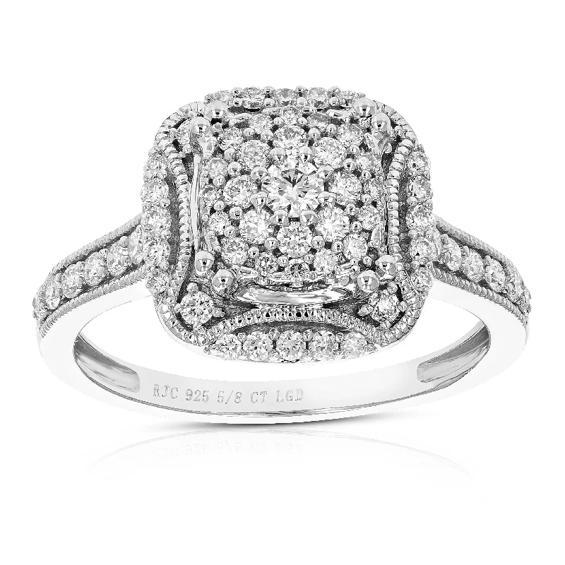 Women’s engagement rings with rubies-1/2 cttw Lab Created Diamond Engagement Ring Sterling Silver Prong Size 6-8