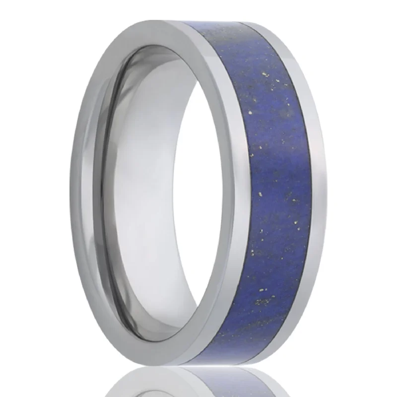 Beautiful heart-shaped rings for women-Lapis Lazuli Inlay Tungsten Wedding Band