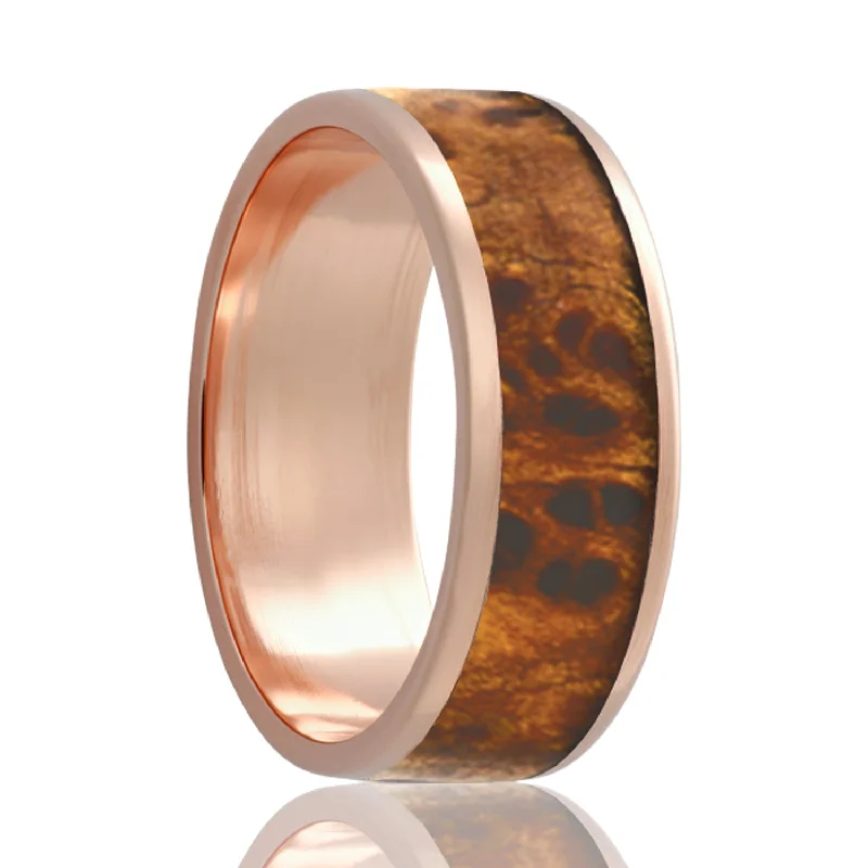 Modern engagement rings for women-Burl Wood Inlay 14k Rose Gold Wedding Band