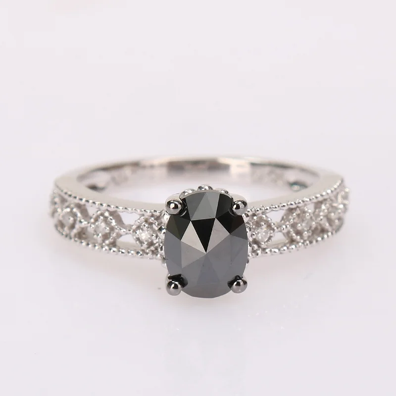 Custom engagement rings for women-Miadora Sterling Silver with Black Rhodium 1ct TDW Black and White Diamond Vintage Engagement Ring