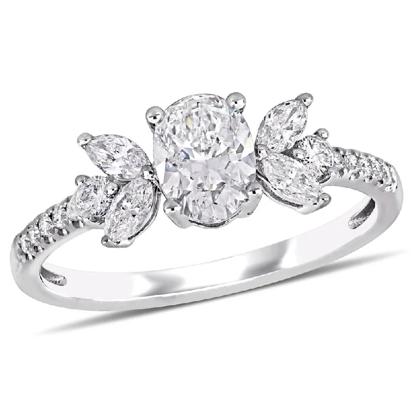 Platinum engagement rings for women-Miadora 14k White Gold 1 1/7ct TDW Diamond Floral-Inspired Engagement Ring