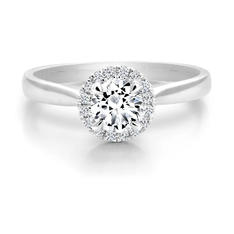 Women’s engagement rings with multiple diamonds-14kt White Gold 0.59cttw Canadian Diamond Center Halo Engagement Ring