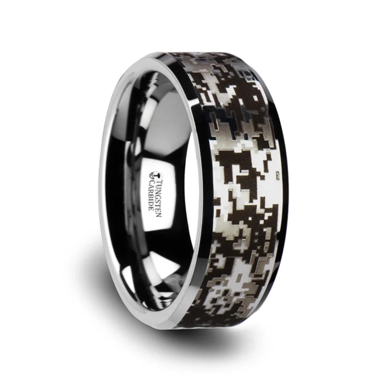 Elegant cocktail rings for women-Digital Camouflage Tungsten Men's Wedding Band