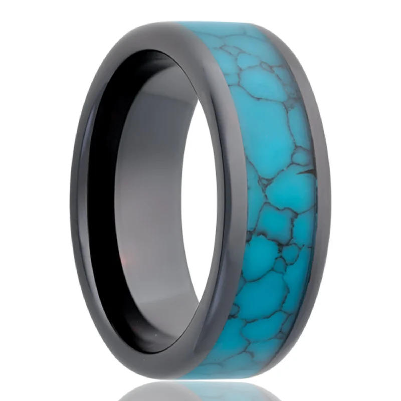 Luxury diamond rings for women-Turquoise Inlay Ceramic Wedding Band