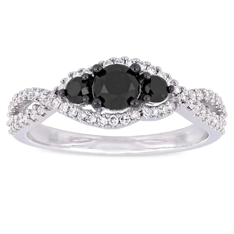 Gold engagement rings for women-Miadora 14k White Gold 1ct TDW Black and White Diamond Crossover Engagement Ring