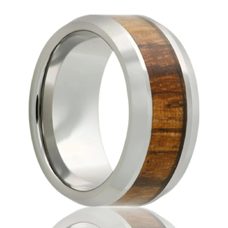 Affordable engagement rings for women-Zebra Wood Inlay Cobalt Wedding Band with Beveled Edges