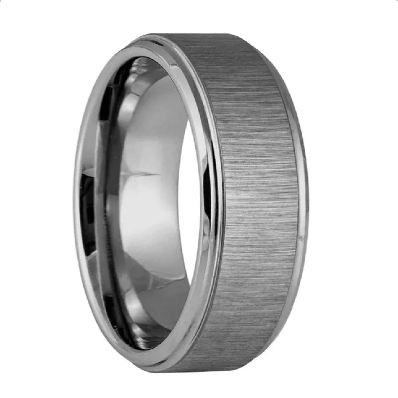 Personalized rings for women with diamonds-Textured Gunmetal Gray Tungsten Men's Wedding Band