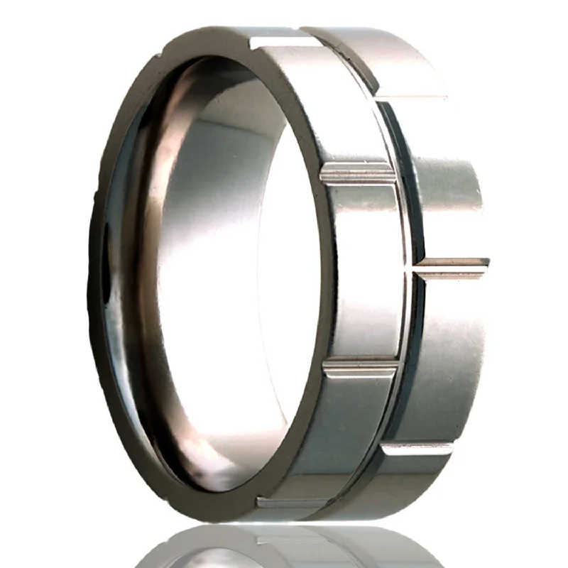 Classic wedding bands for women-Brick Grooved Titanium Wedding Band