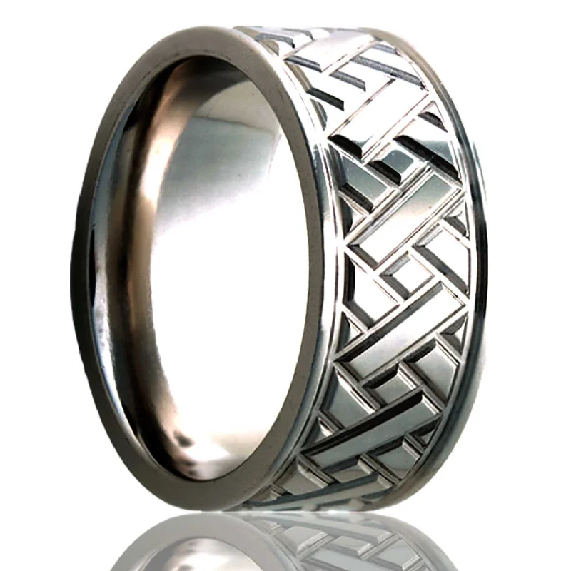 Designer rings for women-Grooved Diagonal Pattern Titanium Wedding Band