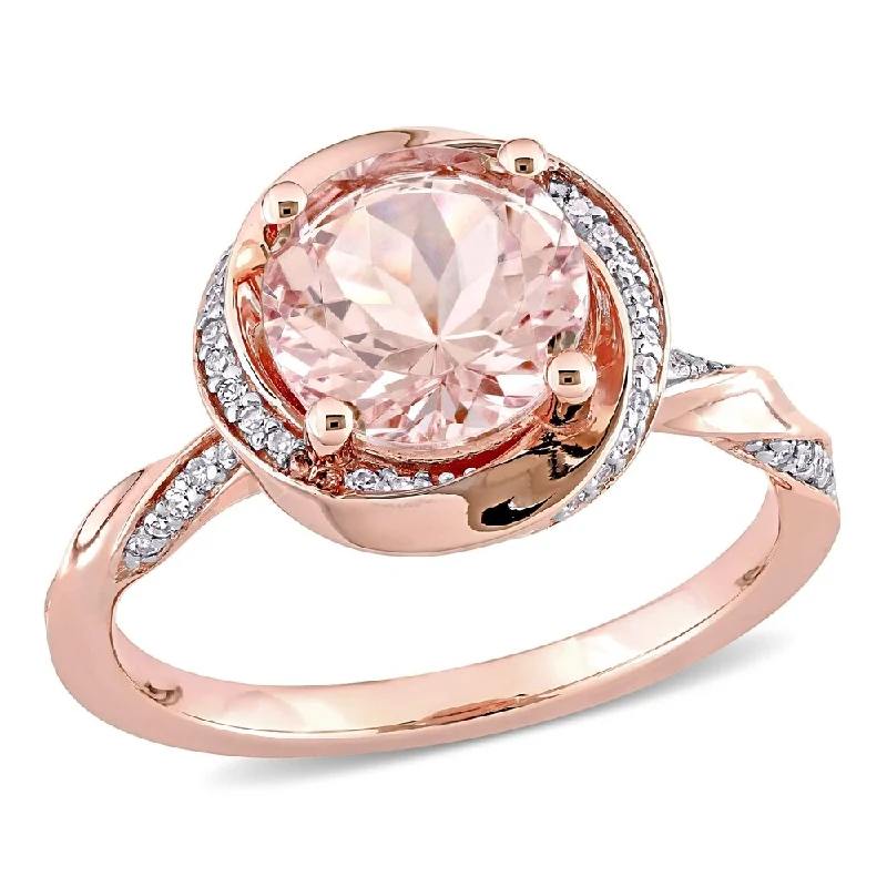 Engagement rings with sapphire and diamond-Miadora 10k Rose Gold Morganite and 1/6ct TDW Diamond Halo Swirl Engagement Ring