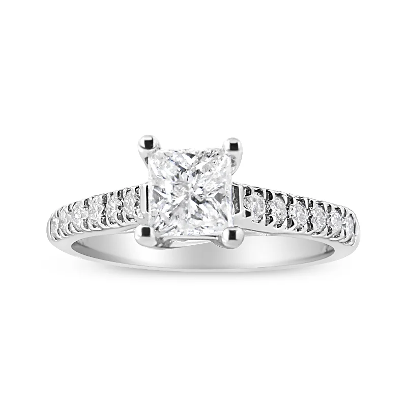 Custom-made engagement rings for women-14K White Gold 1 1/5 Cttw 4-Prong Set Princess Diamond Classic Engagement Ring Ring