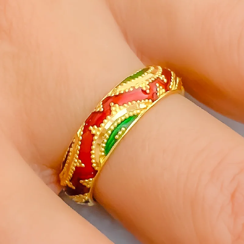 Personalized engraved rings for women-Textured Classic 22k Gold Band