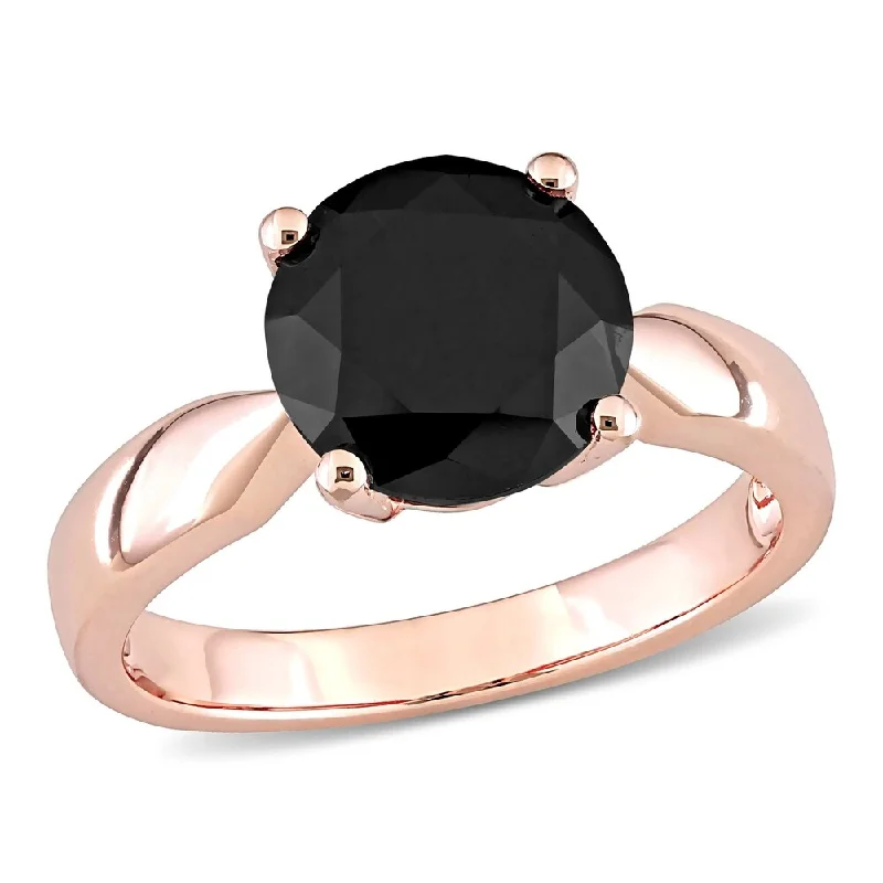 Yellow gold engagement rings for women-Miadora 10k Rose Gold 3ct TDW Black Diamond Solitaire Engagement Ring