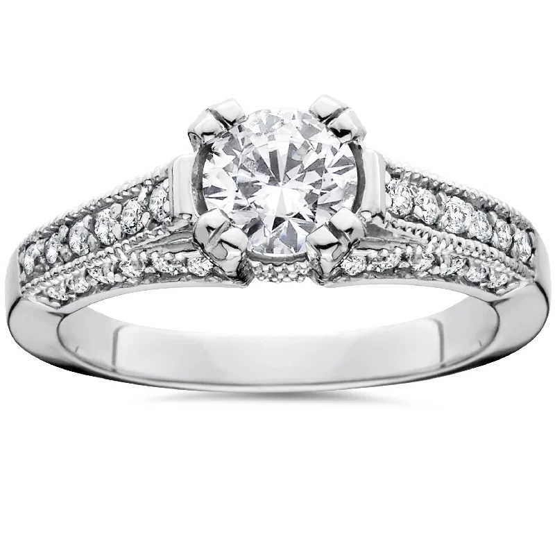 Platinum engagement rings for women-1 1/3Ct Tdw Lab Grown Diamond (1Ct Center) Engagement Ring 14K White Gold Size Selectable