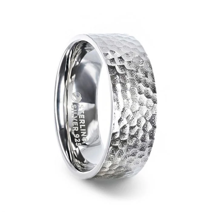 Luxury rings with sapphires for women-Hammered Silver Men's Wedding Band