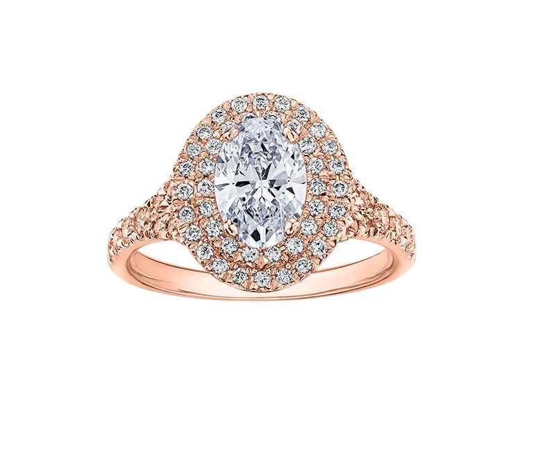 Engagement rings with oval gemstones-14kt Rose Gold 1.07cttw Oval Canadian Diamond Halo Engagement Ring