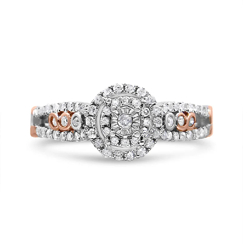 Engagement rings with diamond and pearl accents-14K Rose Gold Plated .925 Sterling Silver 1/2 Cttw Round Diamond Double Frame Cross-Over Split Shank Engagement Ring