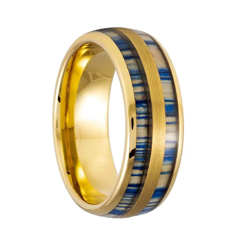 Large rings for women with bold designs-Dyed Bamboo Inlaid Gold Tungsten Men's Wedding Band