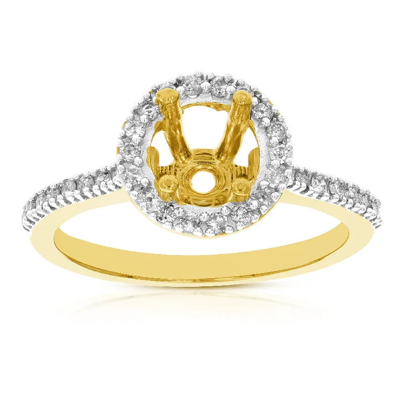 Unique vintage-style engagement rings-1/3 cttw Diamond Semi Mount Engagement Ring 14K Yellow Gold Round Halo Prong Set