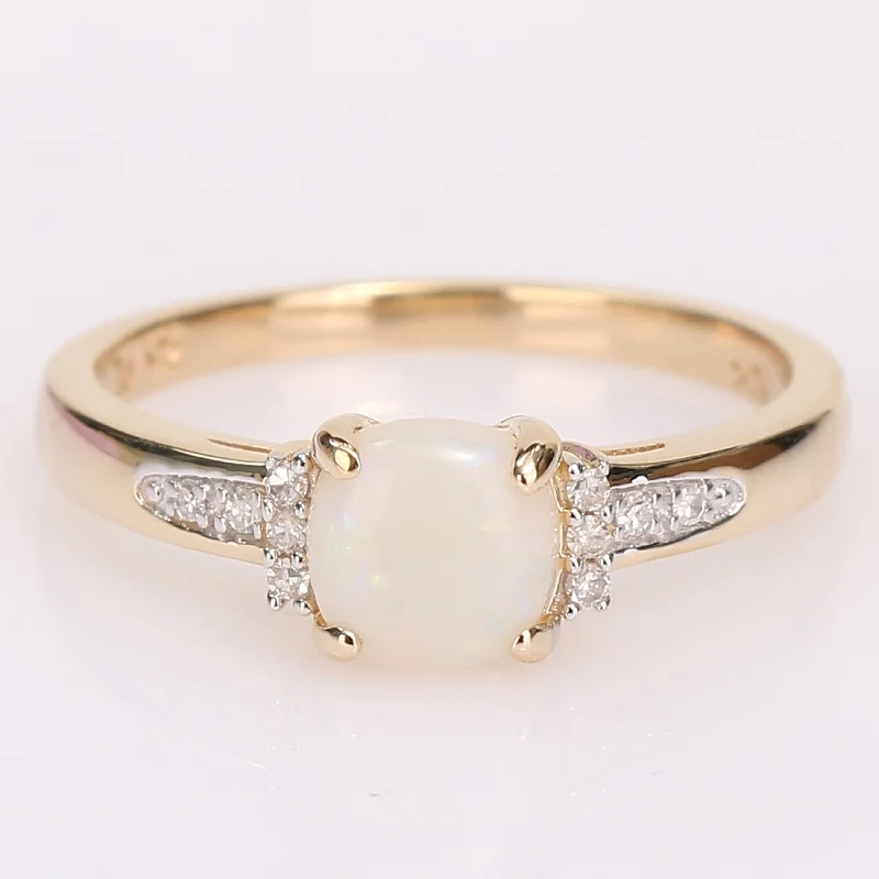 Unique engagement rings for women-Miadora 10k Yellow Gold Opal and Diamond Accent Halo Engagement Ring