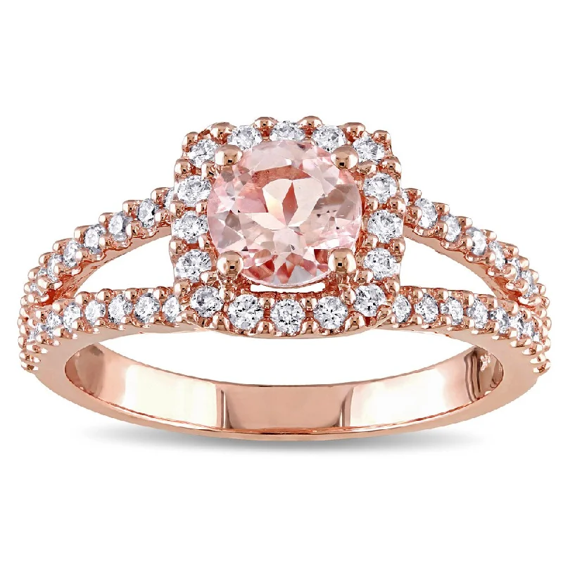 Engagement rings with sapphire and diamond accents-Miadora Signature Collection 14k Rose Gold Morganite and 1/2ct TDW Diamond Halo Split Shank Engagement Ring (G-H, I1-I2) - Pink