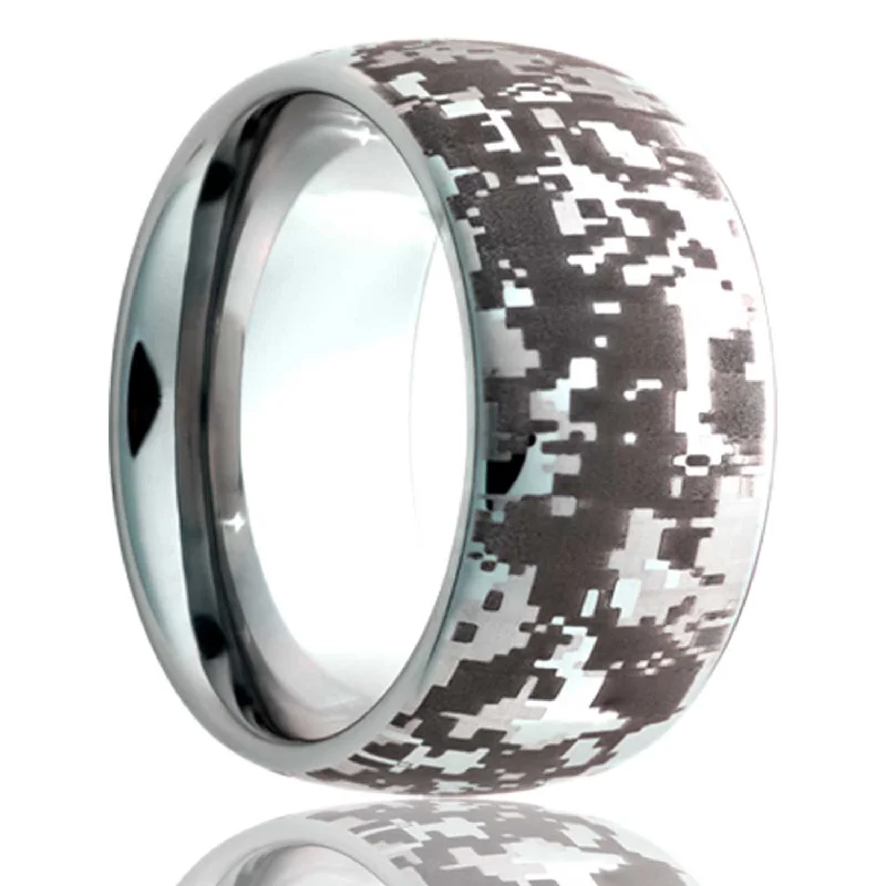 Women’s rings with heart gemstones-Digital Camo Domed Titanium Wedding Band