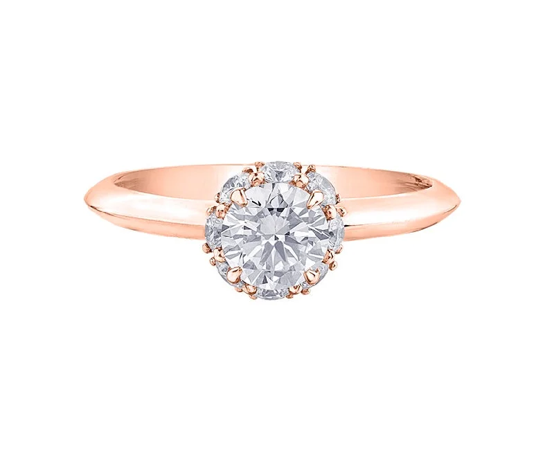 Affordable engagement rings with diamonds-14kt Rose Gold Round 1.02cttw Canadian Diamond Halo Engagement Ring