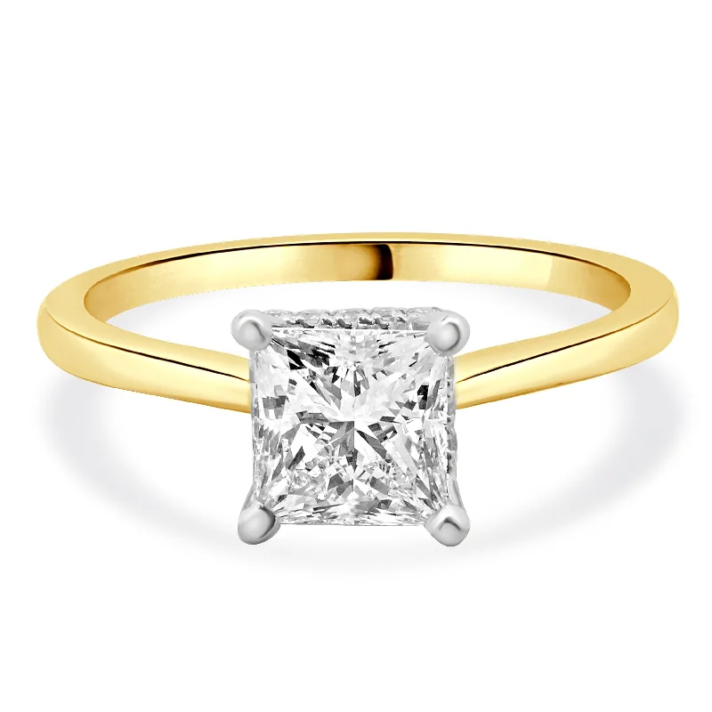 Elegant wedding and engagement ring sets-14 Karat Yellow Gold Princess Cut Diamond Engagement Ring