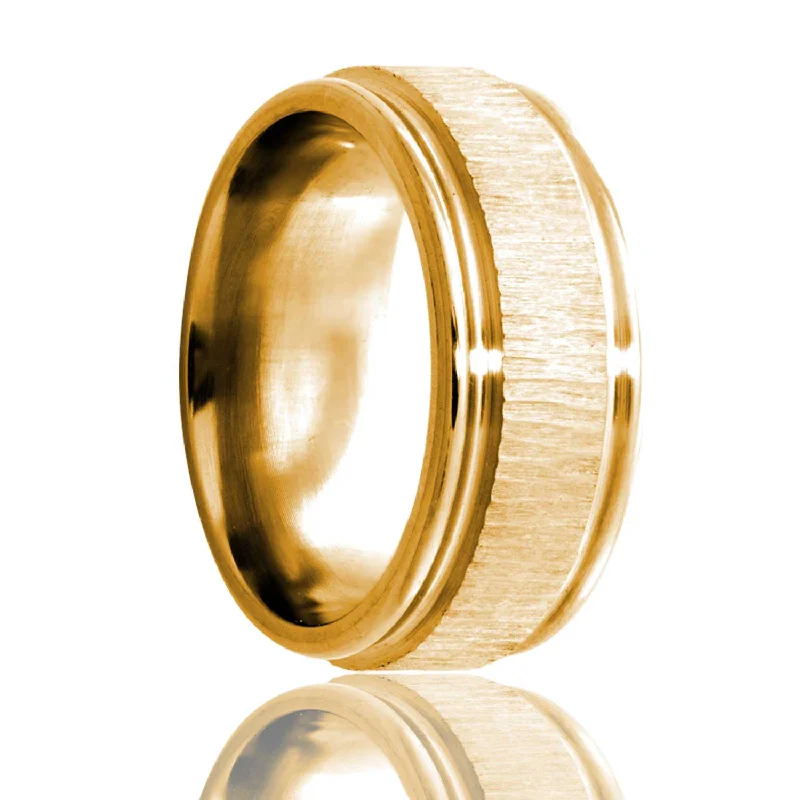 Women’s rings with crystal designs-Treebark Grooved 10k Yellow Gold Wedding Band