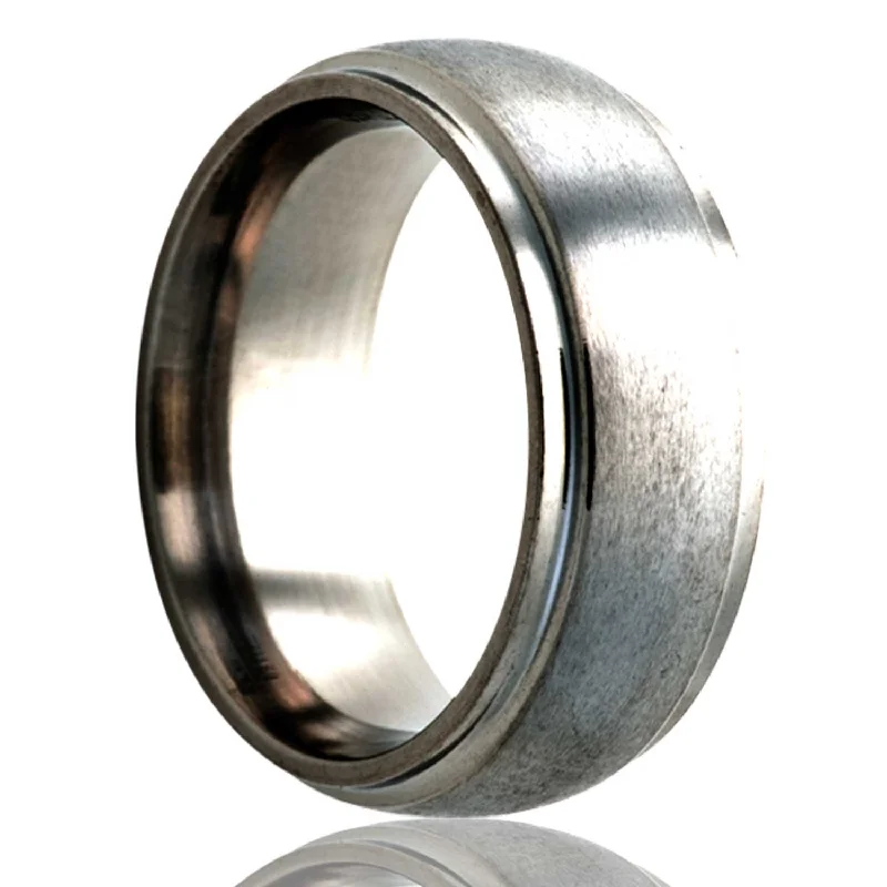 Simple yet elegant rings for women-Domed Satin Titanium Wedding Band with Stepped Edges