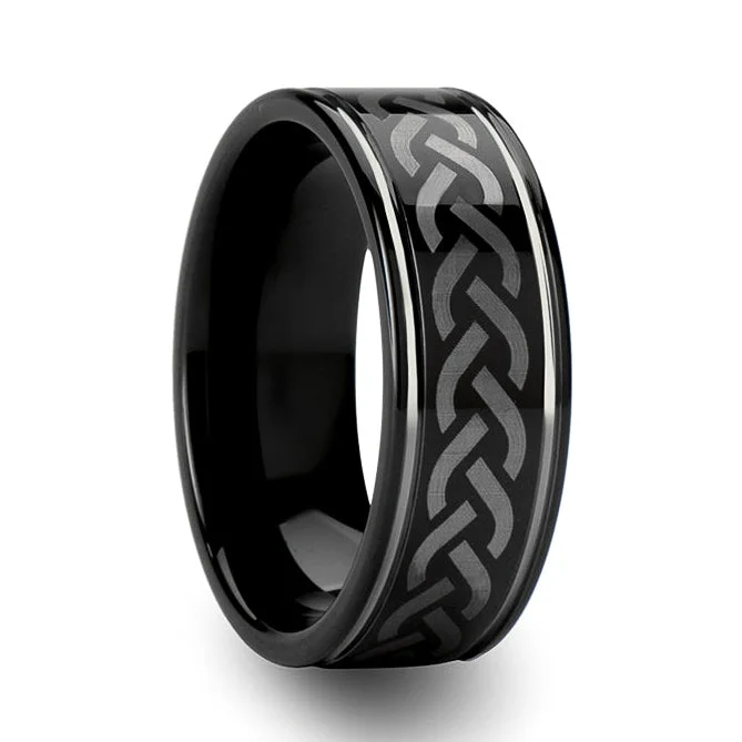 Women’s statement rings with gemstones-Celtic Pattern Black Tungsten Men's Wedding Band