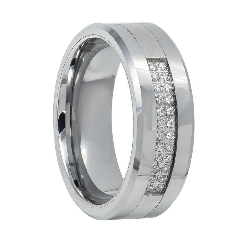 Delicate diamond rings for women-Cubic Zirconia Tungsten Men's Wedding Band