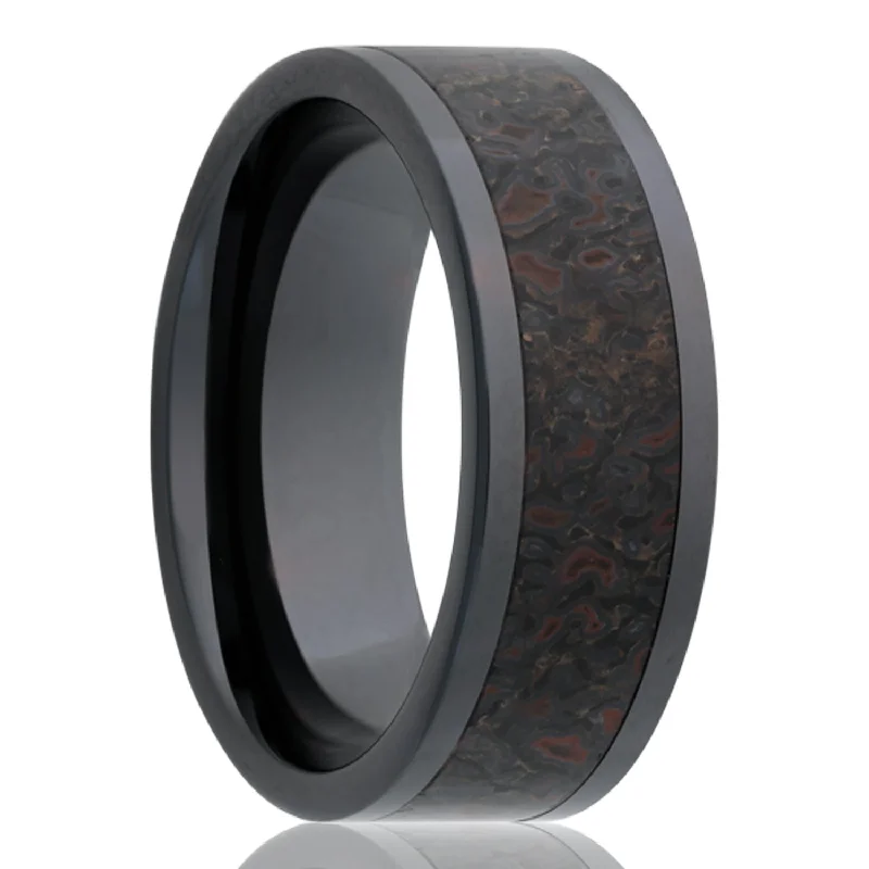 Elegant eternity rings for women-Grey Dinosaur Bone Inlay Ceramic Wedding Band