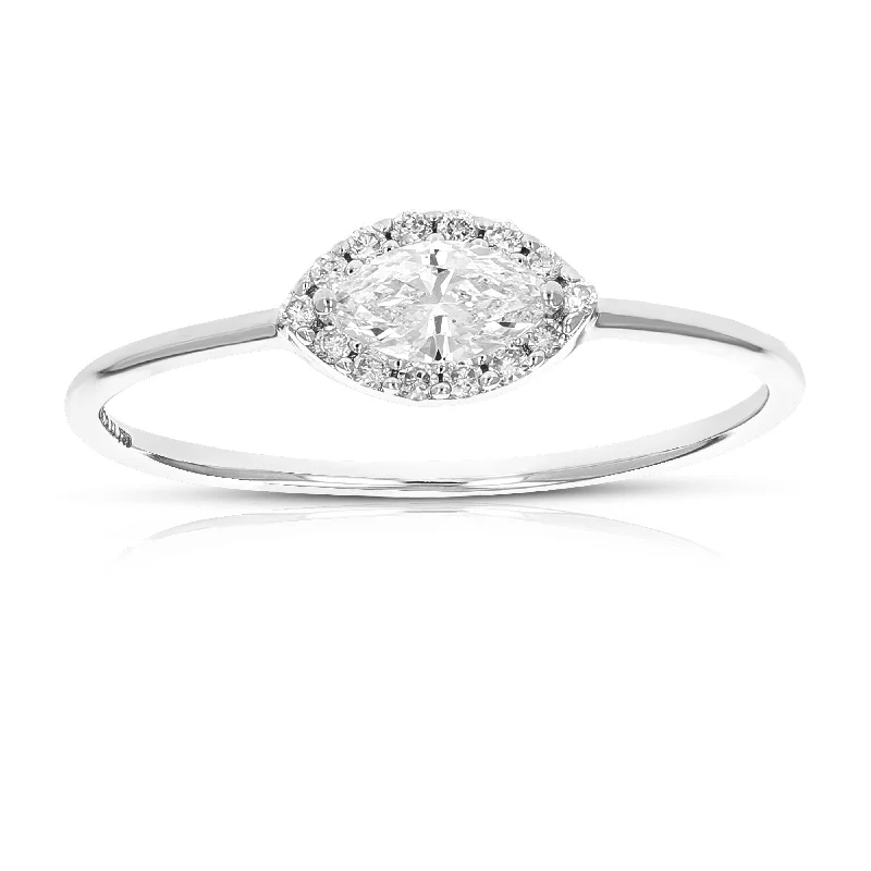 Engagement rings with baguette diamonds-1/3 cttw Wedding Engagement Ring for Women, Round Lab Grown Diamond Ring in 14K White Gold, Prong Setting