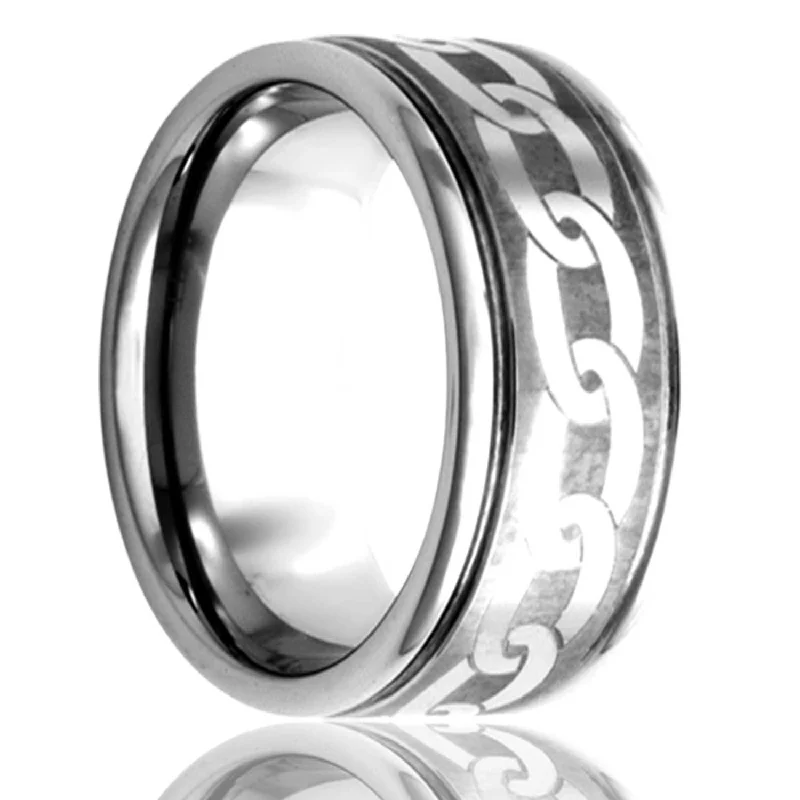 Vintage-style rings for ladies-Chain Pattern Grooved Titanium Wedding Band