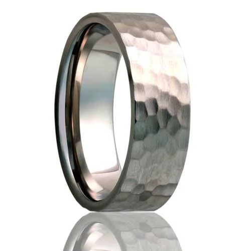 Women’s vintage rings with emerald accents-Hammered Finish Titanium Wedding Band