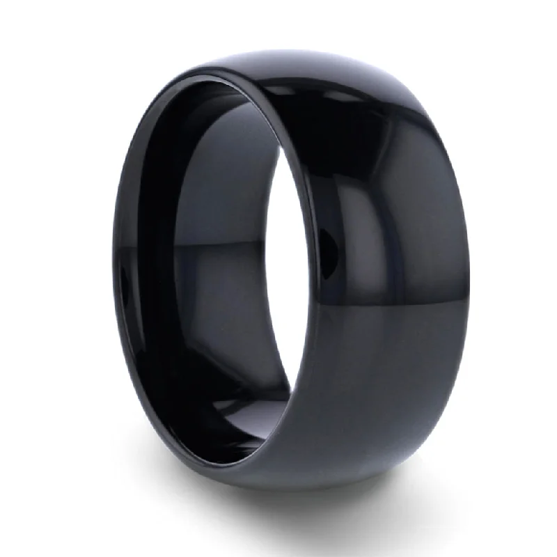 Unique rings with emerald stones for women-Extra-Wide Domed Black Tungsten Men's Wedding Band