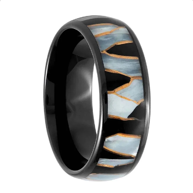 Chic stacking rings for women-Black Tungsten Men's Wedding Band with Mosaic Inlay