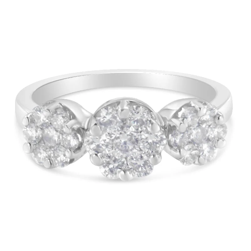 Unique engagement rings with mixed gemstones-14K White Gold 1-1/4 Cttw Brilliant Cut Diamond Three Round Floral Clusters Engagement or Fashion Ring