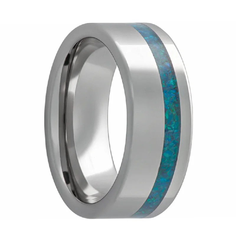 Stylish rings with pave diamonds for women-Opal Inlay Cobalt Wedding Band