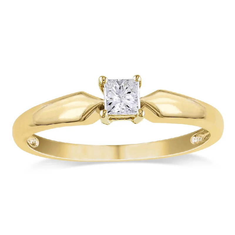 Engagement rings with pear-shaped diamonds-Miadora 10k Yellow Gold 1/4ct TDW Princess-cut Diamond Solitaire Engagement Ring (J-K, I2-I3) - White