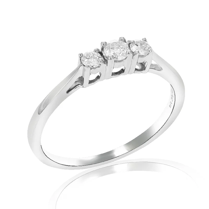 Engagement rings with three-stone settings-1/4 cttw 3 Stone Diamond Engagement Ring 14K White Gold Round Bridal Wedding