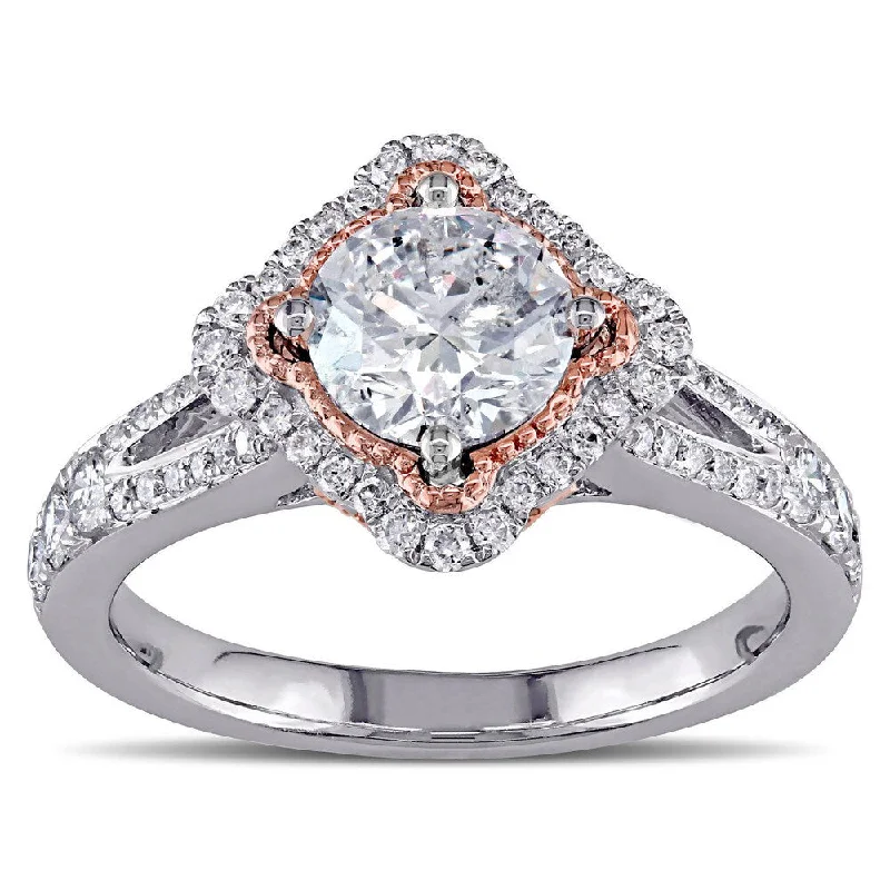 Engagement rings with antique-style settings-Miadora 14k Two-tone Gold 1 1/2ct TDW Diamond Engagement Ring - White