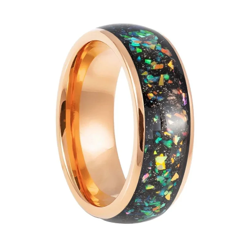 Unique engagement rings for women-Opal & Abalone Inlay Rose Gold Tungsten Men's Wedding Band